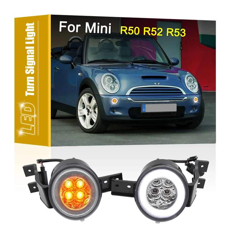 

2Pcs Clear Lens Front Amber LED Turn Signal Light White DRL Position Lights For Mini Cooper R50 R53 2002-2006 Convertible R52