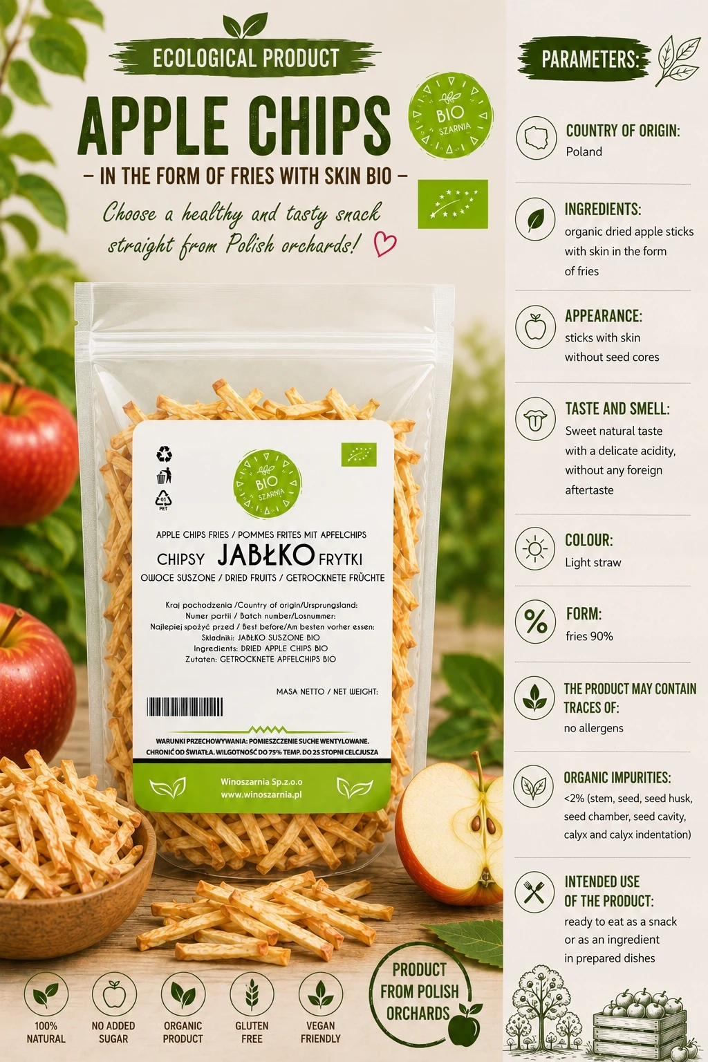 Bild 6: Apfelchips, getrocknete Äpfel, BIO, 100 g, geschnittene Äpfel mit Schale