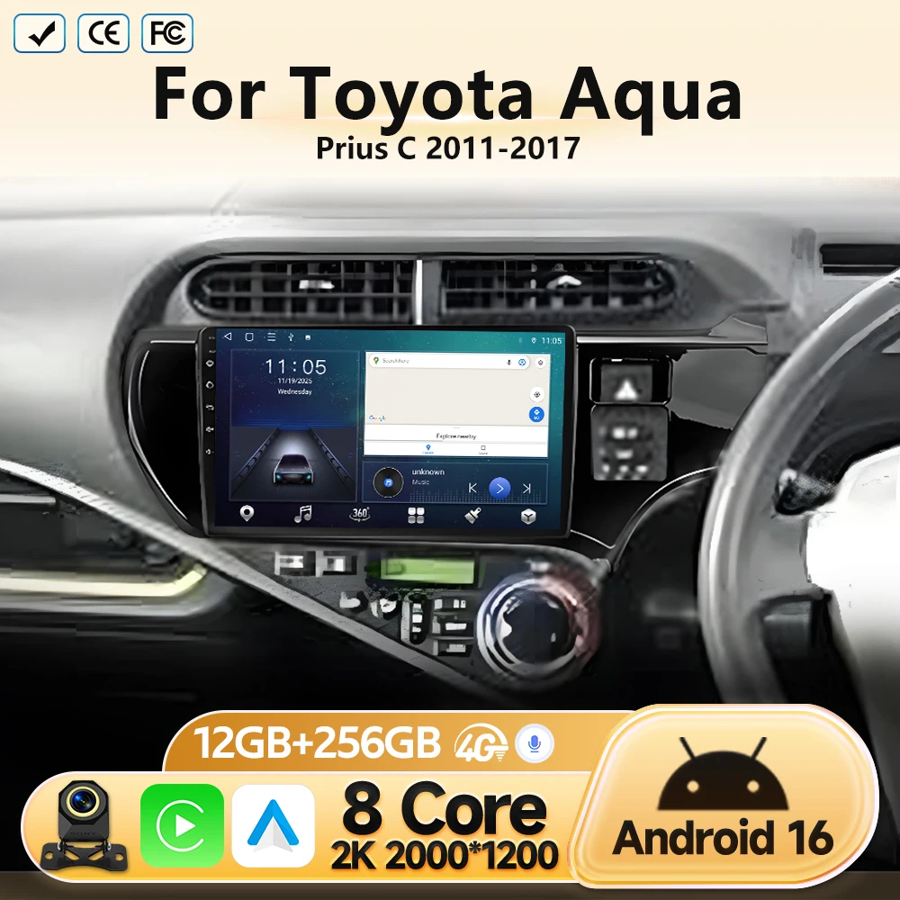 

GPS Navigation For Toyota Aqua Prius C 2011 2012 2013-2017 Multimedia Player Stereo Car Radio Android 16 4G BT Head Unit No 2din