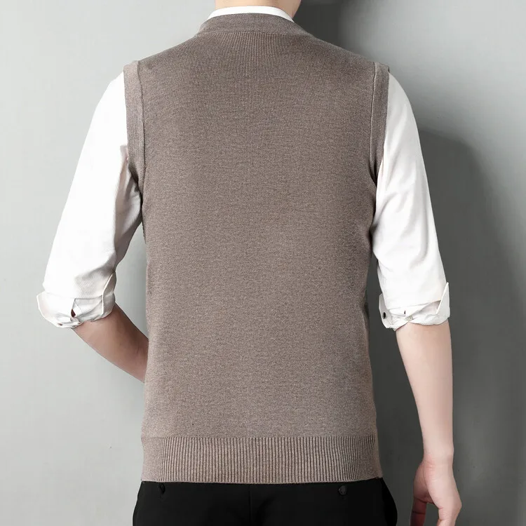 Mens V-Neck Sleeveless Vest Classic Business Gentleman Knitwear Knitted Waistcoat Sweater  Tops