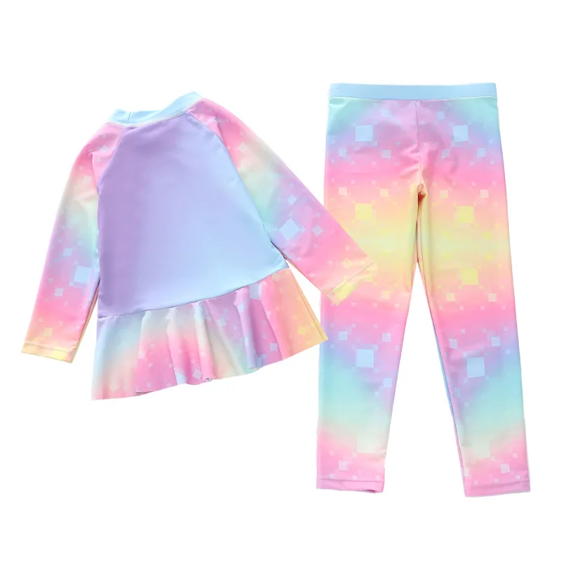 HappyFlute Mermaid Prints Two Piece Set Girls  Long Sleeve Sun Protection &Quick Drying  Swimsuit