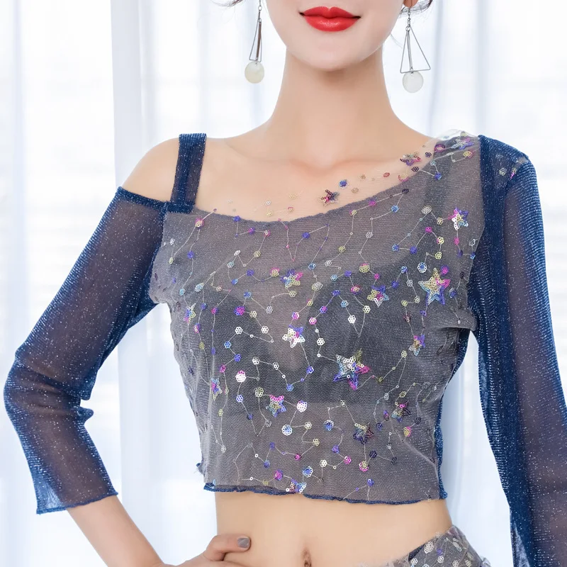 تخصيص المرأة الكبار الحديثة الرقص الشرقي حبة التطريز شبكة القماش تنورة مثير بدلة تدريب أنيقة مجموعة حزام الرقص الشرقي