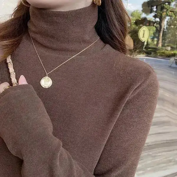 Thickened High Collar Double-Sided Warm German Velvet Long Sleeve Base Shirt Women's Autumn Winter New Style Personality Inne...