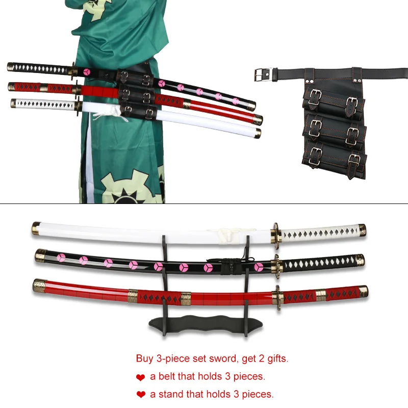 Roronoa Zoro De Madeira Katana Espada, Espadas de Brinquedo, Anime Cos Arma, Adereços, 1:1, Padrão Original, Wado Kitetsu, Shusui, Enma, 41 ", 3 pcs