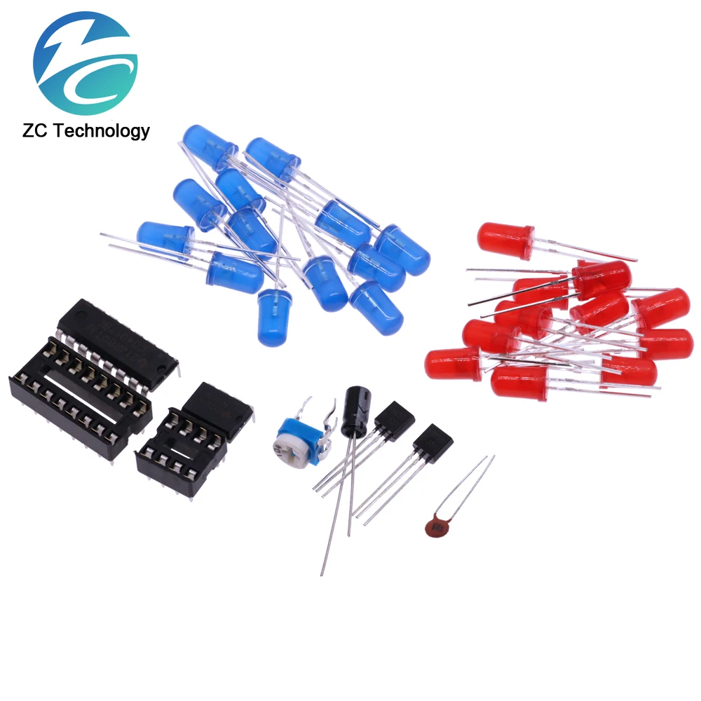 Red Blue Double Color Flashing Thunderbolt Lights DIY Kit 12V LED Strobe NE555 + CD4017 Electronic Practice Learning Suite Parts