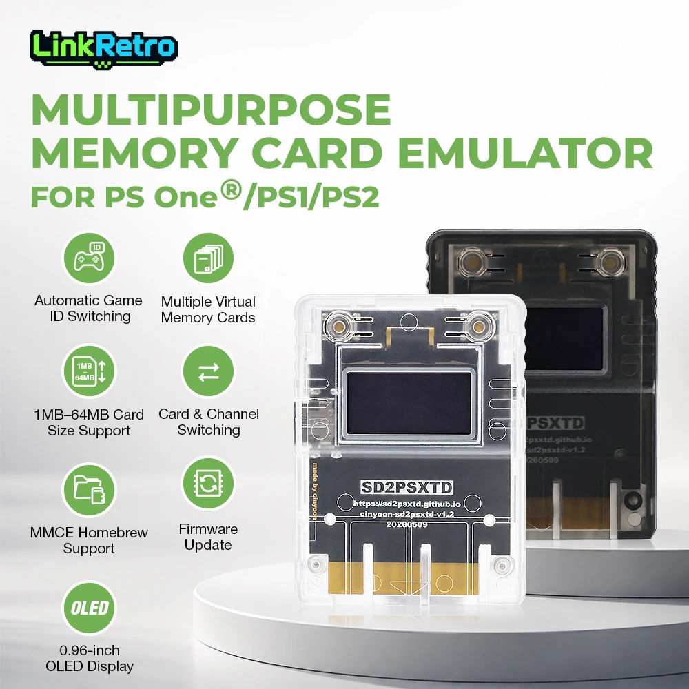 LinkRetro OLED Multipurpose Memory Card Emulator SD2PSX  SD2PSXTD Firmware USB-C For Sony PS One / PS1 / PS2 Retro Game Console