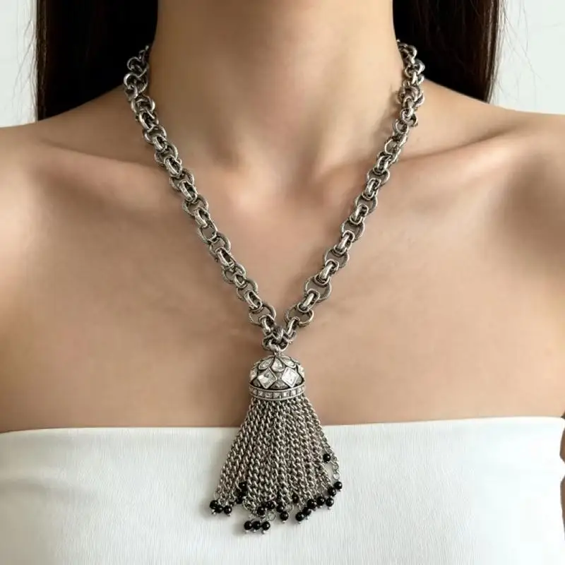 1 Stück, modischer Schmuck für Mädchen, Partygeschenk, Perlenkette mit Anhänger und Strass-Quasten, Halskettenanhänger für Damen. – Detail 6