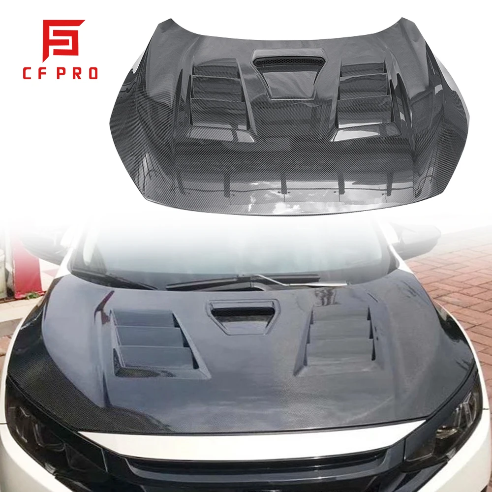 For Honda Civic 10th Gen FK8 2016-2018 Carbon Fiber Engine Hood Cover Bonnet