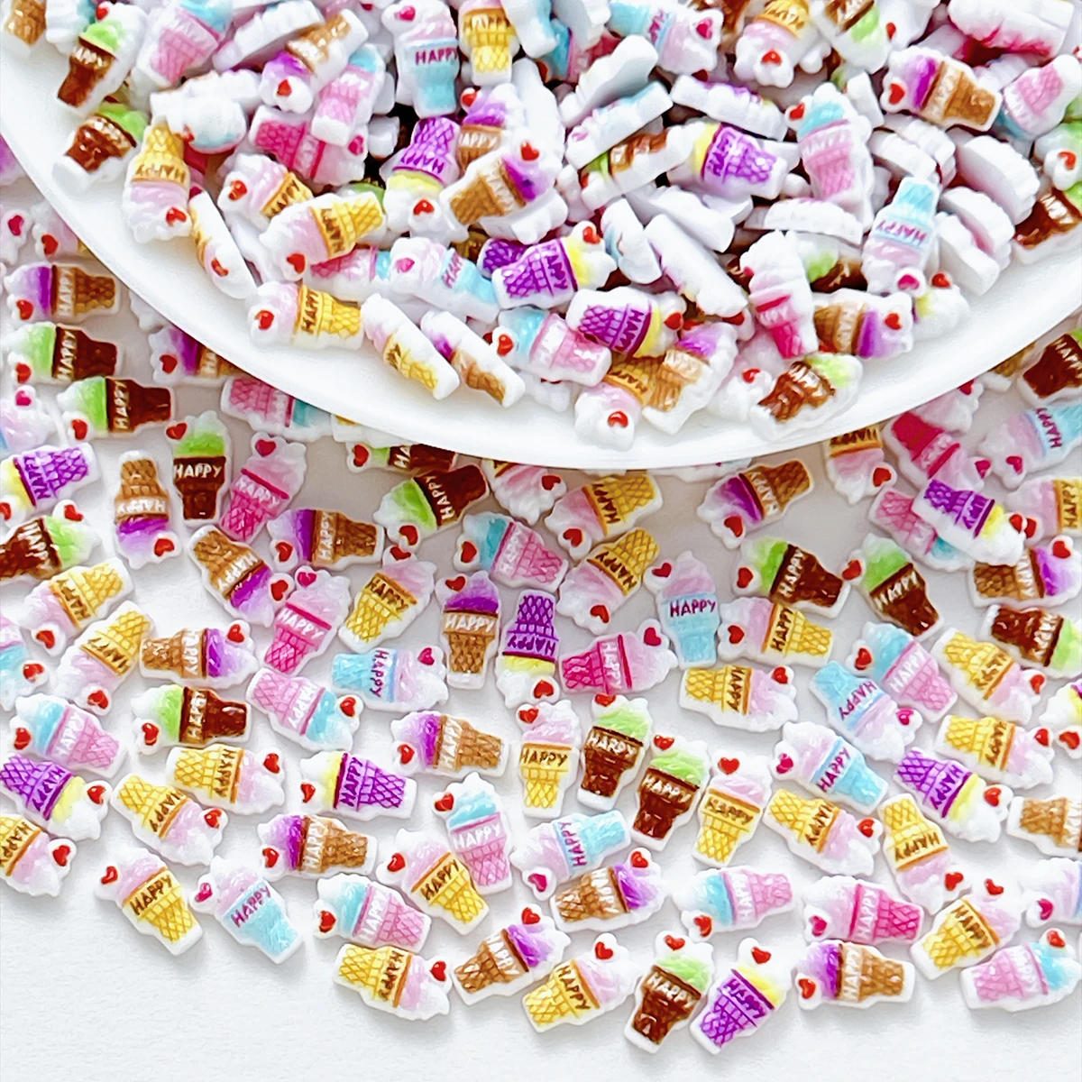 50PCS Multiple Colors Simulated Ice-cream Resin Nail Charms 3D New Creative Ice Cream Cone Nail Art Accessories DIY Nails Parts