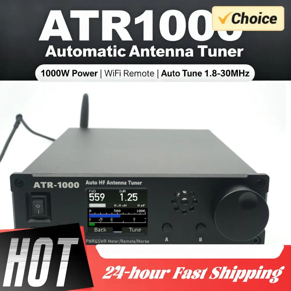 AMNVOLT ATR1000 1000W Automatic Antenna Tuner 1.8-30MHz HF Shortwave Radio Tuner with WiFi Remote Control For YAESU ICOM