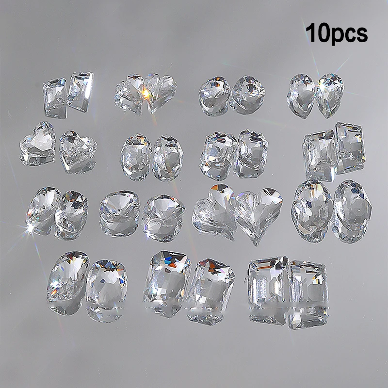 10pcs Ice Through Transparent Nail Art Crystal Shiny Clear Pointed Bottom Glass Stone 3D DIY Manicure Decoration Accessorie