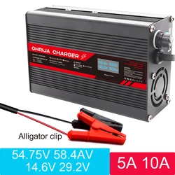OHRIJA CL 14.6V 29.2V 10A LiFeP04 Charger For 48V LiFeP04 Battery Charger Alligator clip Connector 54.75V 58.4V 5A Charger OLED