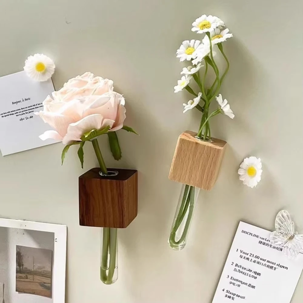 

Деревянная ваза-пробирка, магнит на холодильник, для гидропоники, для выращивания растений, декор для дома, офиса, кухни, шкафчика, холодильника