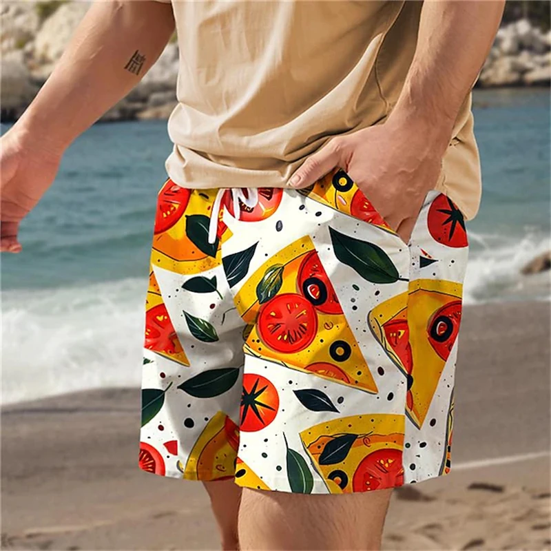 Pizza Food 3D Print Beach Shorts Men Short Pants Casual Party Hawaiian Trunks Fashion Streetwear Surf Swimwear Pants Ice Shorts