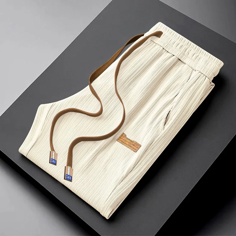 Eis Seide Casual Hosen Männer Sommer Dünne Elastische Atmungsaktive High-End-Breite Bein Design Gerade Bein Hosen Lose fit Jugendliche Energie