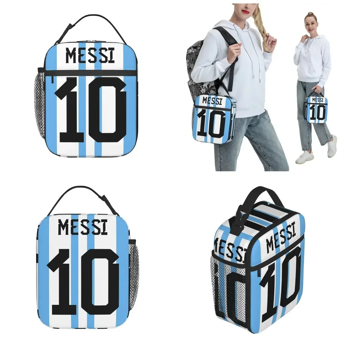 Messis 10 Logo borse per il pranzo isolate per l\'ufficio scolastico calcio Argentina scatole per alimenti scatole per il pranzo termiche