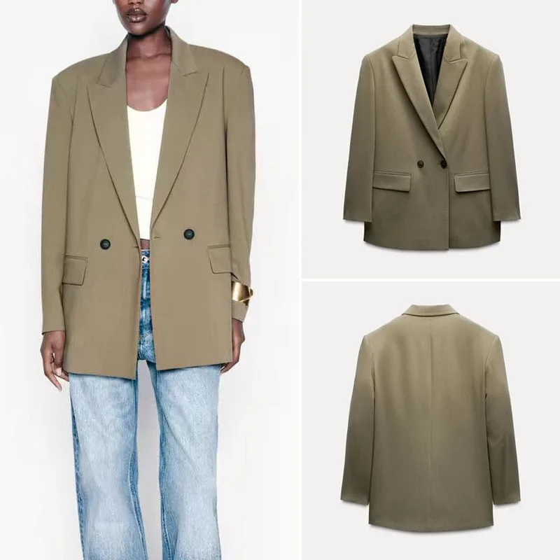 

Casual Long Sve Lapel Coat Women's Loose Fit oulder Padded Versatile Sle Winter Outerwear Double Button Closure