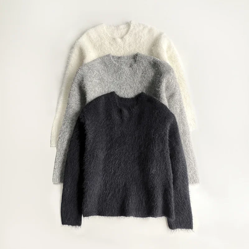 LUXURY Alpaca Wool Pullovers for Women, Top Tier, Furry Round Neck Knit Sweater, Heavyweight Keep Warm and Cozy