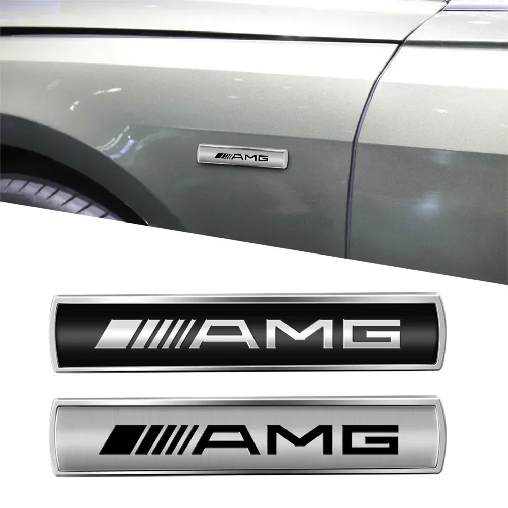 2Pcs 3D Metal AMG Emblem Car Body Fender Logo Stickers For Mercedes Benz B/C/E/S Class A Class C200L GLC GLE GLK CLA AMG