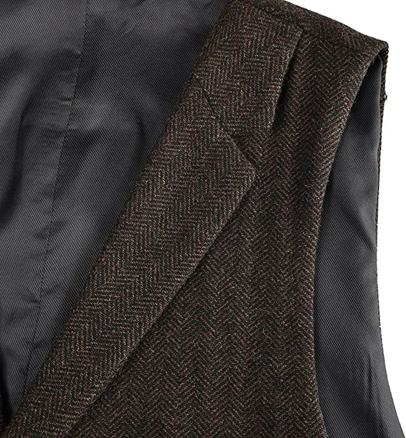 Mens Suits Vest Herringbone Tailored Collar Waistcoat Fullback Wool Tweed Business Suit Vest For Wedding