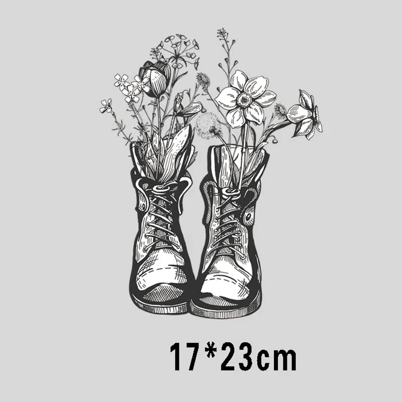 23x17cm buty w kwiaty naprasowanki na naszywki dla majsterkowiczów ubrania termotransferowe T-shirt naklejki termotransferowe druk dekoracyjny