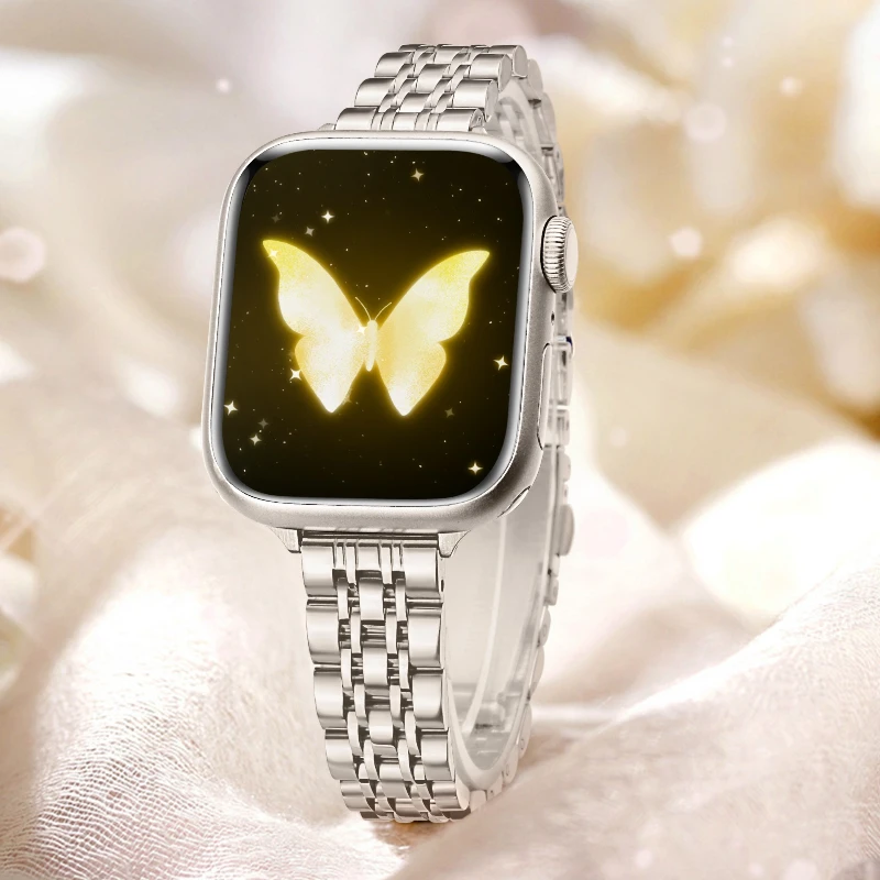 حزام من الفولاذ المقاوم للصدأ لساعة أبل 40 ملم 44 41 45 38 49 42 46 ملم سوار نسائي نحيف سلسلة IWatch 10 Ultra 9 8 7 6 5 4