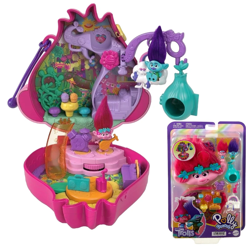 New Surprise Doll Polly Pocket DreamWorks Trolls Compact Playset with Poppy Branch Dolls 13 Accessories Holiday Gift for Girls