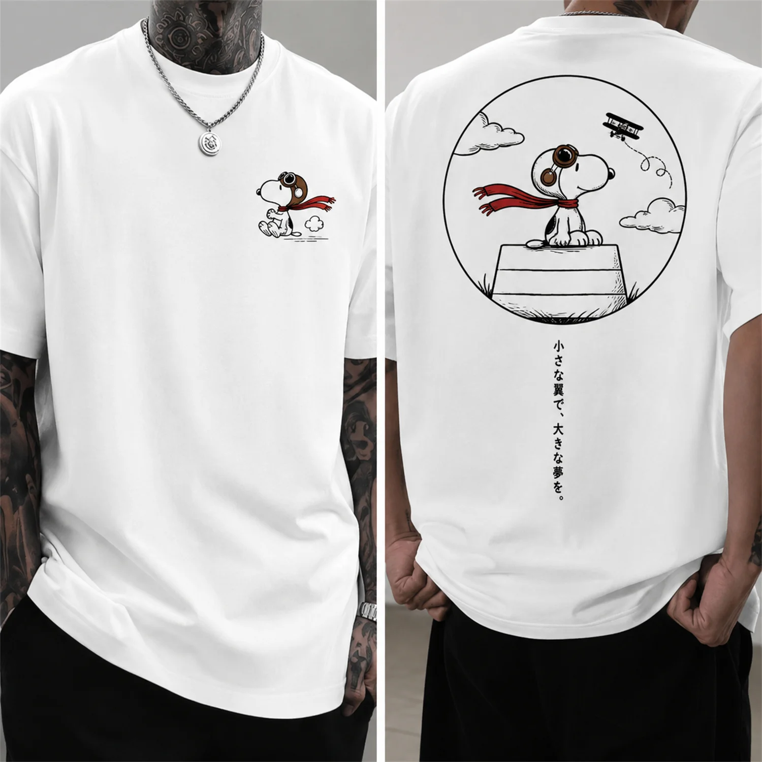 Herren Snoopy Baseball Baumwoll-T-Shirt Peanuts Cartoon Grafik-T-Shirt Kurzarm Y2K Streetwear Casual Top – Detail 4