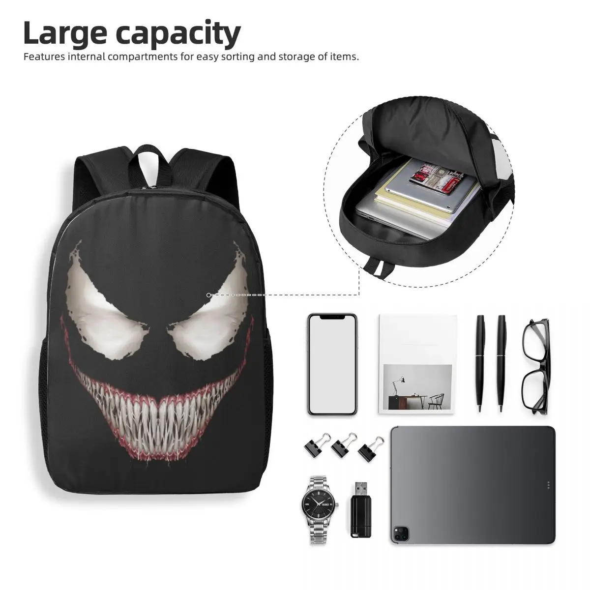 Custom Venom Smile Laptop Backpack Men Women Basic Bookbag for College School Students Bags