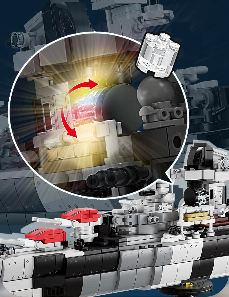 Militärschiff des Zweiten Weltkriegs Batisbricks Deutschland Admiral Hipper-Klasse Kreuzer Modellbausatz Fahrzeug-Bausteine Spielzeug mit Licht – Detail 6