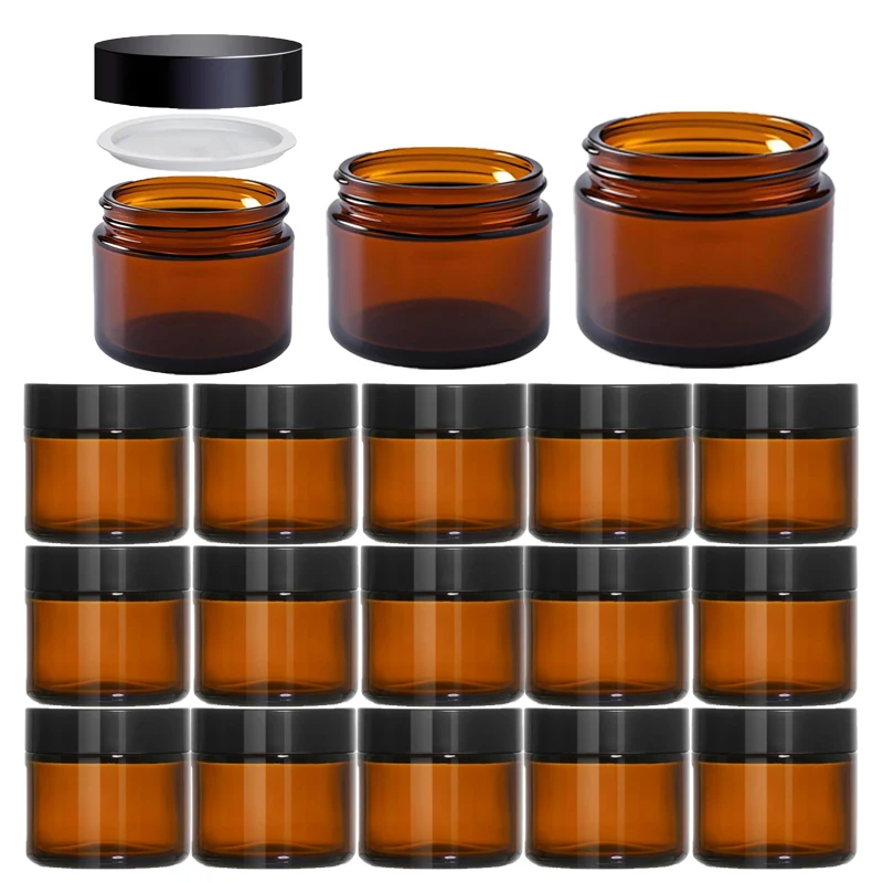 15 stuks 5ml 10ml 15ml 20ml 30ml 50ml Amber Glazen Cosmetische Potten ...