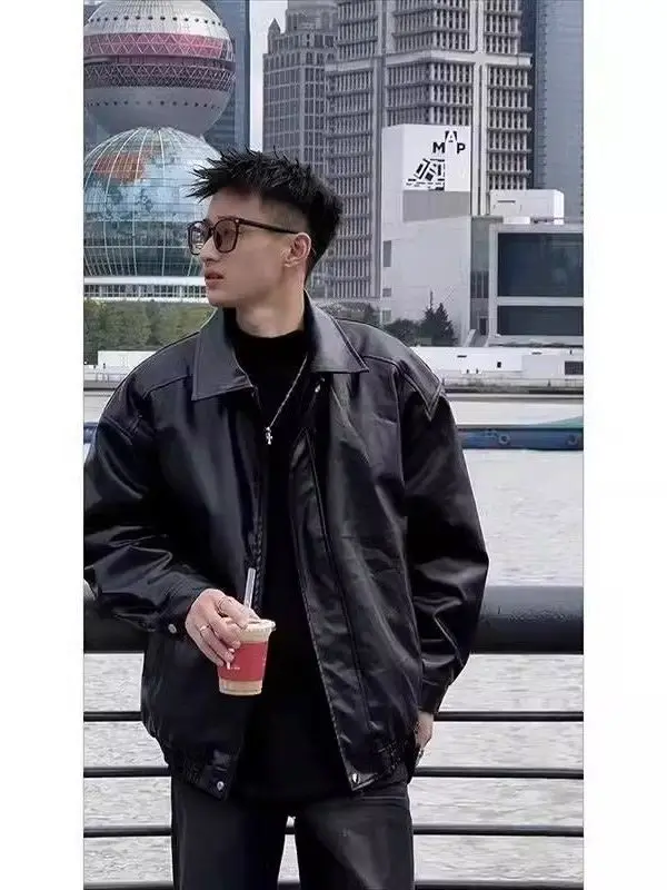 

Bla Cleanfit Leather Jaet Men's Sle Autumn Winter High Sensation Cool American Retro Motorcycle Biker Jaet Men