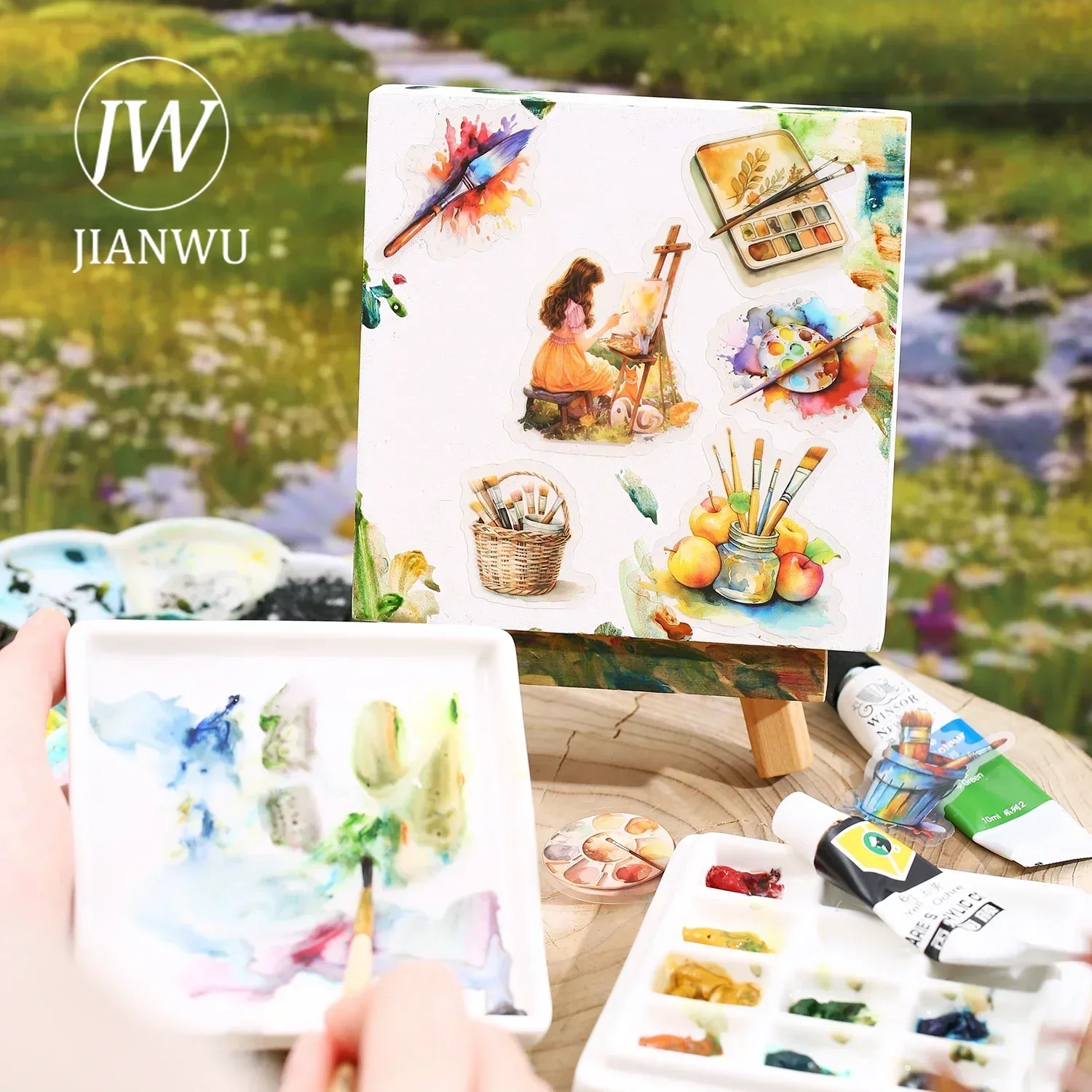 JIANWU Paint A Landscape Series Vintage Character Flower Material Collage PET Sticker Creative DIY Journal Stationery