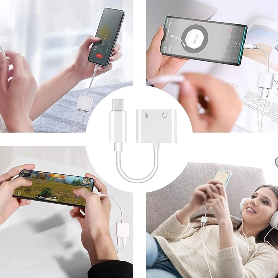 2-in-1 Audio Adapter USB C to 3 5 mm Jack Type-C Charging 3.5mm Aux Cable For Samsung Xiaomi Huawei Wired Headphones Connector view 5
