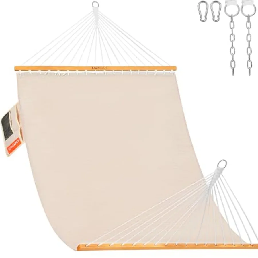 

Outdoor poolside backyard hammock with spreader bar and side pocket: quick-dry olefin fabric, beige, 11 FT double outside, 450