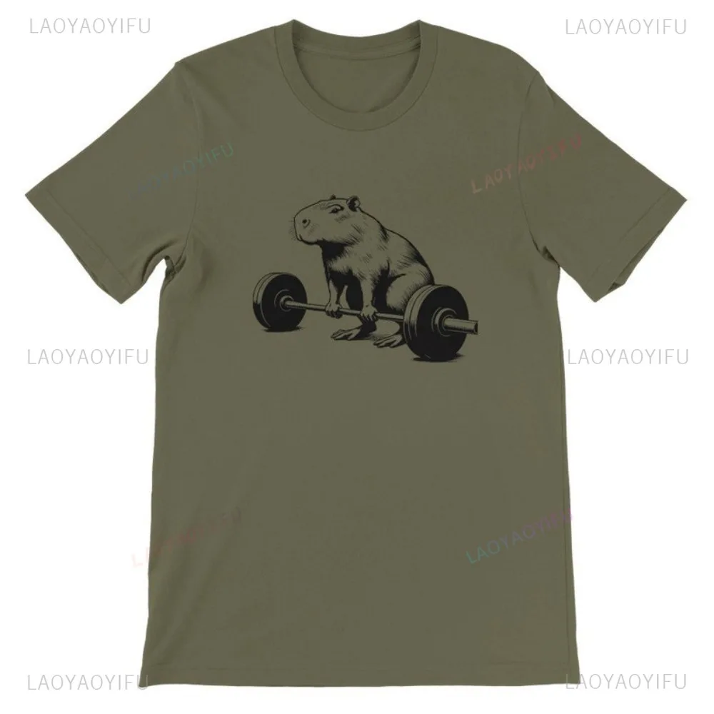 Funny Animal Lift Like Capybara Graphic Printed Weightlifting GYM TShirt Casual Fashion Loose Harajuku Hip Hop Women Man Tees