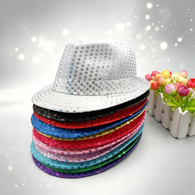 Unisex Pailletten Party Hut Bühne Dance Show Hip Hop Jazz Hut Glitter Cowboy Leistung Kostüm Requisiten Glänzende Perlen Zauberer Kappen – Detail 5