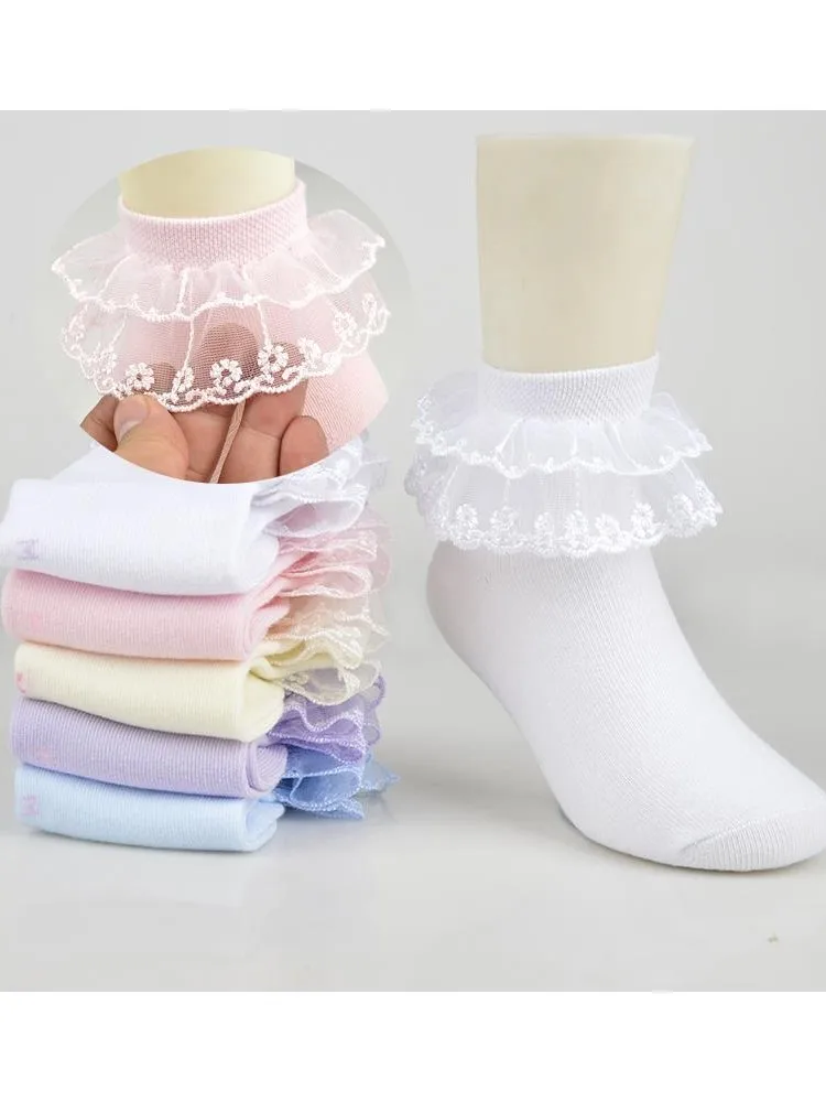 1 paire coton dentelle à volants princesse maille respirant chaussettes enfants cheville chaussette courte blanc rose bleu bébé filles enfants enfant en bas âge