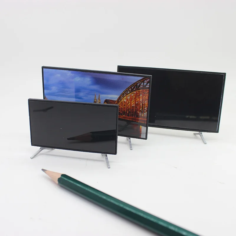 1/12 Dollhouse Mini TV with Stand Base TV Scale Miniature Model Home Decor Decoration Toys Gift Doll House Accessories Crafts