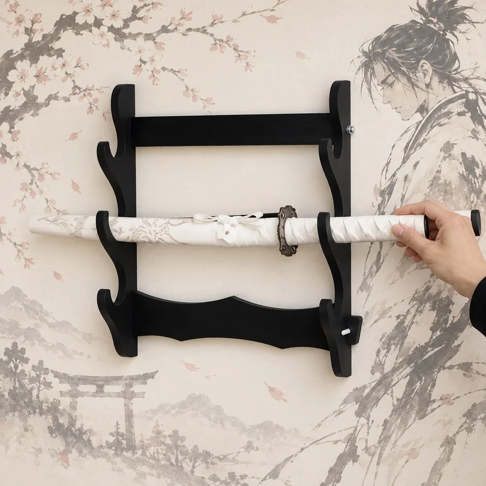 Wall Support Sword Holder Wooden Japanese Katana Stand Shelf Umbrella Sabre Rapier Display Holder Sword Storage Rack Organizer