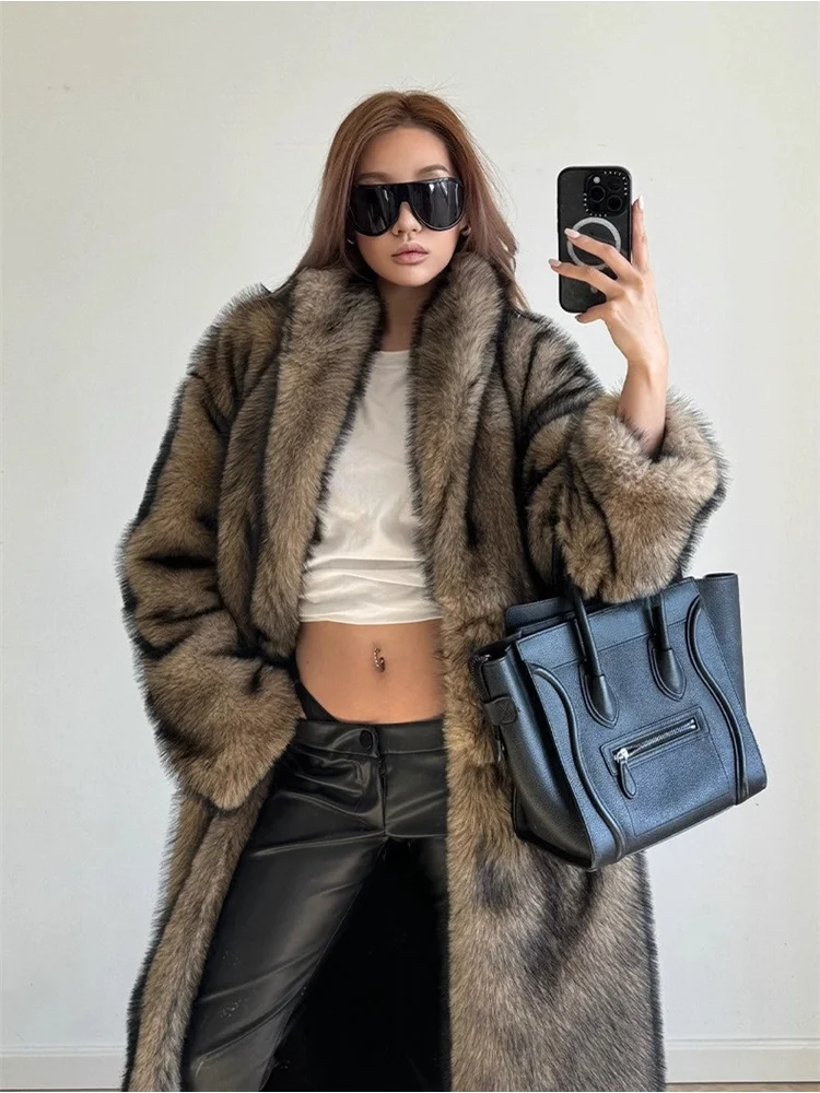 European American Classic Solid Color Elegant Fashionable Loose Winter Warm Heavy Charming Dating Commuting Faux Fur Outerwear