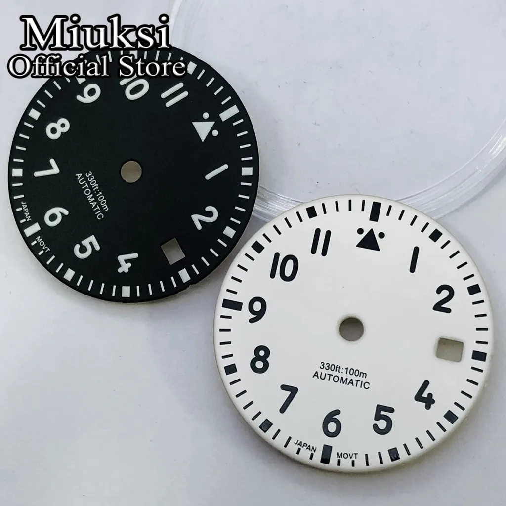 Miuksi 29mm black white blue green sterile watch dial luminous fit NH35 ETA 2824 2836 Miyota8215 Mingzhu DG2813 3804 movement