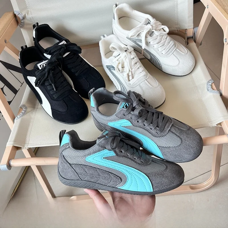 

Retro Dequan oes Women's High-End Color Blo Flat Bot Sports oes Breathable Me Nubu Leather Upaded Version