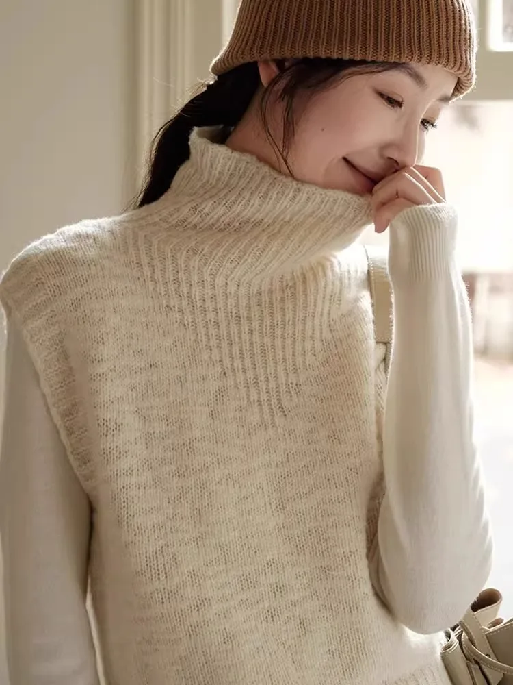 

Ele свитер с высоким воротником, повседневный вязаный жилет без рукавов, женский модный свитер для снижения возраста, модный цвет, для поездок на работу