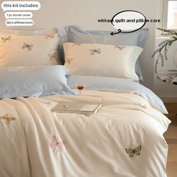 3pcs butterfly embroidery Bedding set Duvet Cover Set (1*Duvet Cover + 2*Pillowcase, Without Core)for bedroom guest room