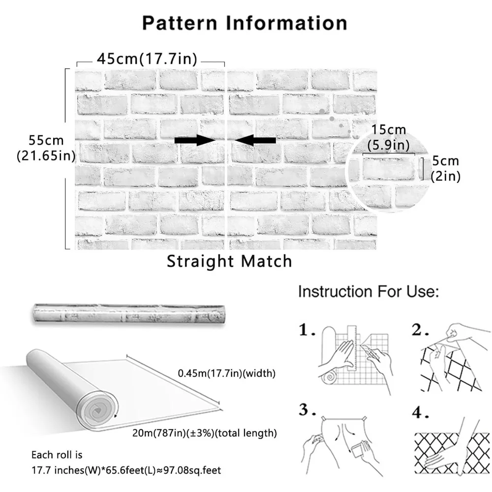 3D Faux Brick Peel and Stick Wallpaper for Walls - White, Gray, Grey Contact Paper, Self-Adhesive, 787 Length x 18 Width image 5