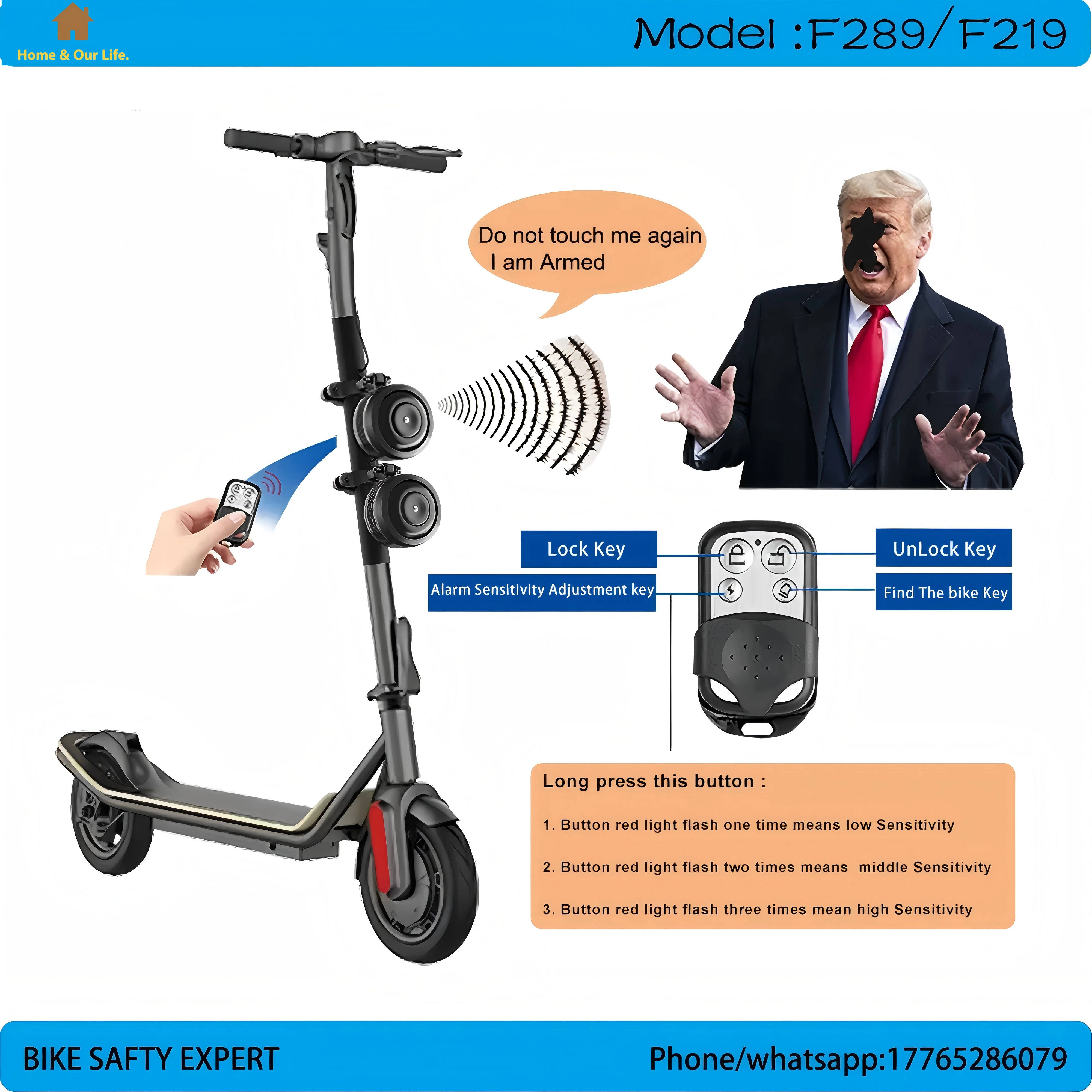 

F219 Aluminmum Housing Doubule Horn Alarm One Button Control With Two Remote Controller 100M Remote Alarm ALarm