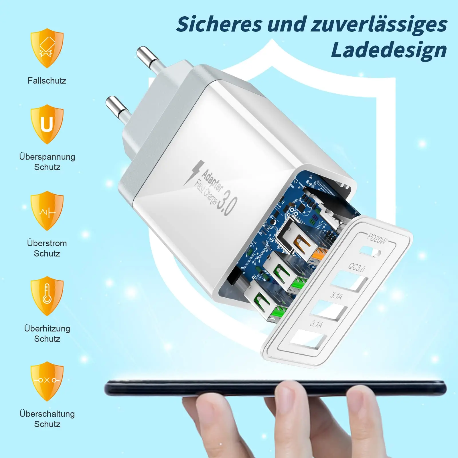 PD 35W USB Type C Charger 4 Ports Fast Charging Mobile Phone Charger Adapters For iPhone 15 Xiaomi Samsung Portable Wall Charger