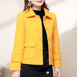 Women Jackets Solid Color 2023 Autumn Winter Female Pocket Single-breasted Outerwear Turn-down Collar Ladies Woolen Short Coats