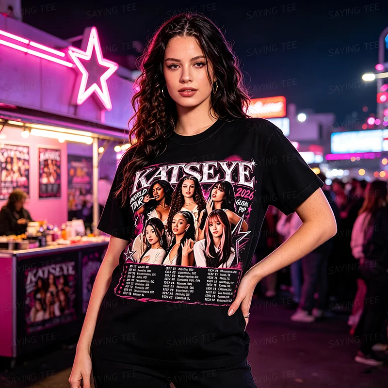 KATSEYE Shirt World Tour 2026 Konzert-Grafik Katseye T-Shirt, Y2k Mode Mädchen Kpop Fan Geschenk Unisex T-Shirt Weiche Baumwolle Streetwear – Detail 5